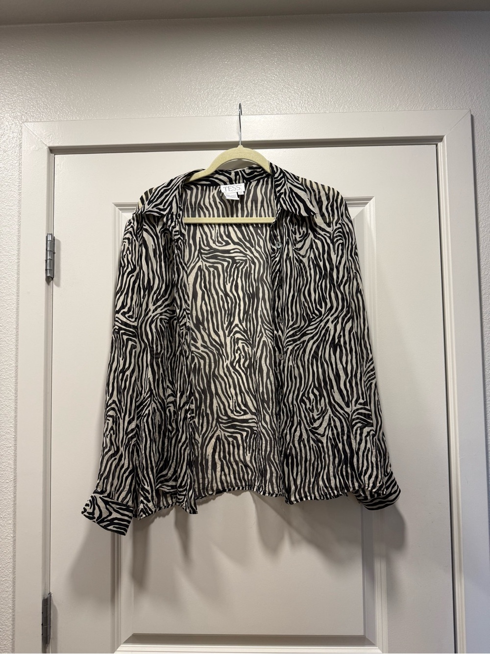 Vintage TESS Silk Zebra Print Blouse in Black & Cream